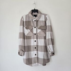 Love Tree Tan Buffalo Check Longline Shirt Jacket